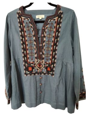 Novica Embroidered Button Up Blouse